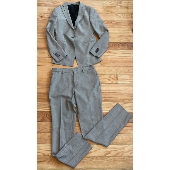Tagliatore Black White Herringbone Wool Blend Gilda Blazer Irma Pant Suit EUC 44